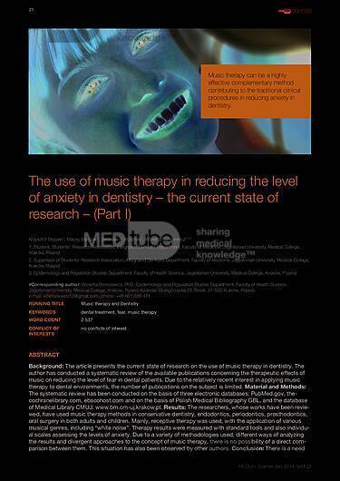 MEDtube Science 2014 - Zastosowanie muzykoterapii w redukcji poziomu lęku w stomatologii – aktualny stan badań – (część I)