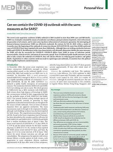Czy można opanować epidemię COVID-19 tymi samymi działaniami, które zastosowano podczas epidemii SARS?