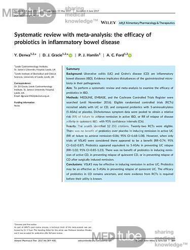 Systematic review with meta-analysis - the efficacy of probiotics in inflammatory bowel disease