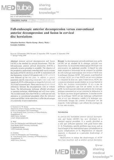 Full Endoscopic Anterior Decopmpression vs Conventional