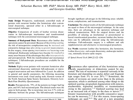 Recurrent Lumbar Disc Herniation After Conventional Discectomy