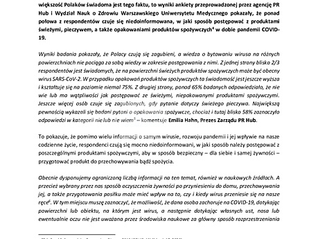 Czy Polacy wiedzą, jak postępować z żywnością w dobie pandemii COVID-19?