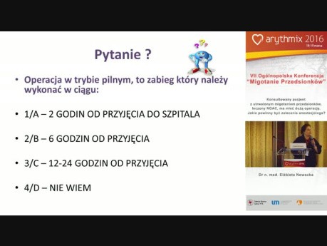 Konsultowany pacjent z utrwalonym AF, leczony NOAC ma mieć dużą operację:  jakie powinny być zalecenia anestezjologa?