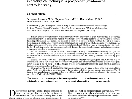 Surgical treatment for lumbar lateral recess stenosis with the full-endoscopic interlaminar approach versus conventional microsurgical technique