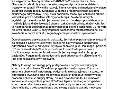 Zalecenia niemieckiego stowarzyszenia pulmonologów - leczenie powikłań oddechowych ostrej infekcji wirusowej poza OIT