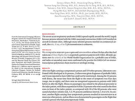 Transmisja wirusa SARS na pokładzie samolotu