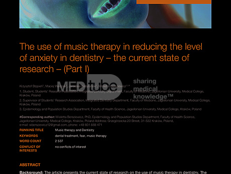 MEDtube Science 2014 - Zastosowanie muzykoterapii w redukcji poziomu lęku w stomatologii – aktualny stan badań – (część I)